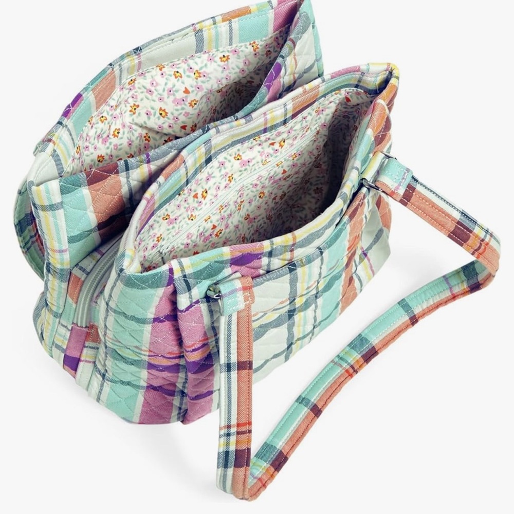 Vera Bradley Triple Zip compartment Shoulder Bag Pastel Plaid Gently used